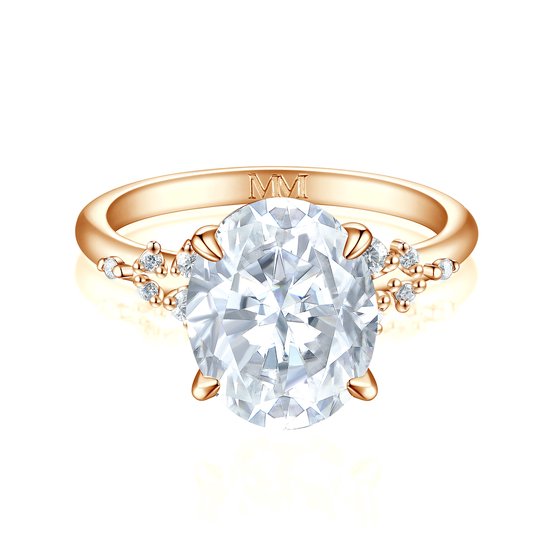 Ovaline - 18k Roségouden Ovaal Moissanite Ring met Minimalistische Zijstenen - 3 karaat