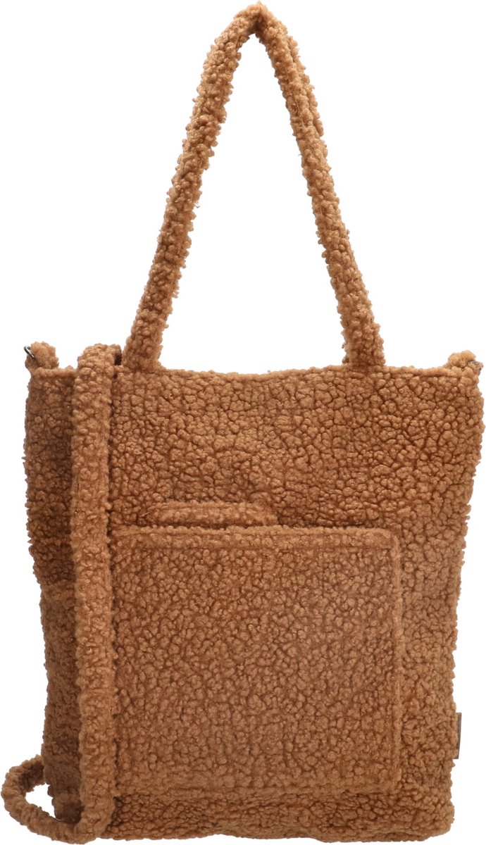 Charm London Teddy Shopper met Rits - Zachte Schoudertas Dames - 16.6L - Camel