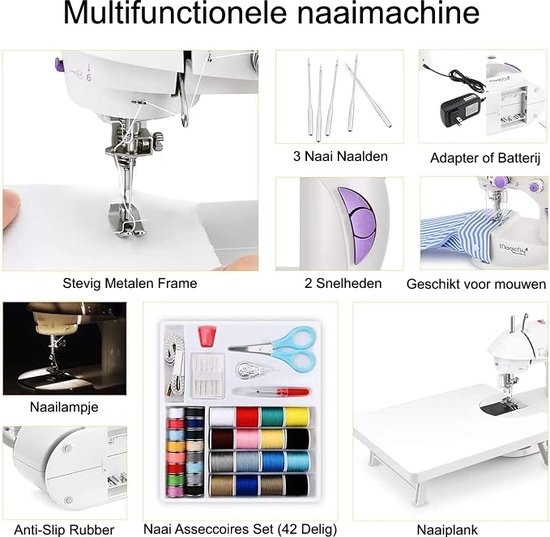 ARENO® Mini Naaimachine voor beginners en kinderen Inc. Naaiset en Naaiplank Portable bol