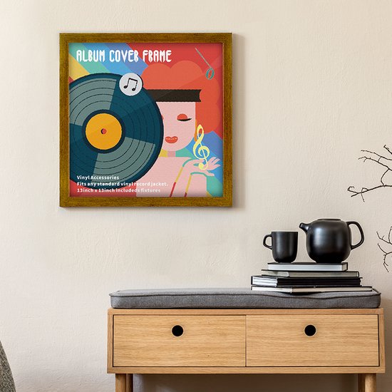Pinguïn Records – LP houder aan de muur - LP houder aan de muur – Bruin frame – Platenhouder – LP opbergsysteem – LP houder