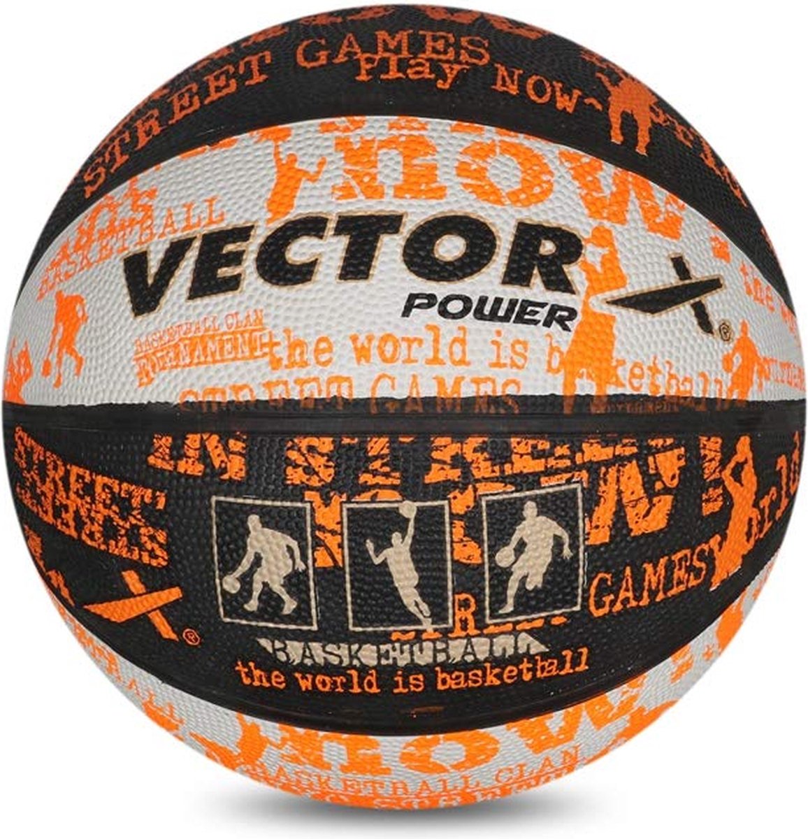Vector X Power Basketbal | Kleur: Zwart, Wit & Oranje | Maat: 3 | Voor Mannen & Jongens | Materiaal: Rubber Waterbestendige Bal Bevochtig Naald Voor Het Instoppen