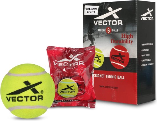 Vector X Cricket Tennis Bal Pakket van 6 voor Jeugd & Volwassenen (Geel, Maat-Standaard) | Materiaal-Rubber | Lichtgewicht | Ideaal voor: Training/Wedstrijd | Speler Controle & Nauwkeurigheid| Gele tennisbal,