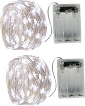 LED Verlichting 2 Stuks van 5M - 2 Programma's op Flexibel Zilverdraad - Kerstverlichting op Batterijen - Knipperende Lichten