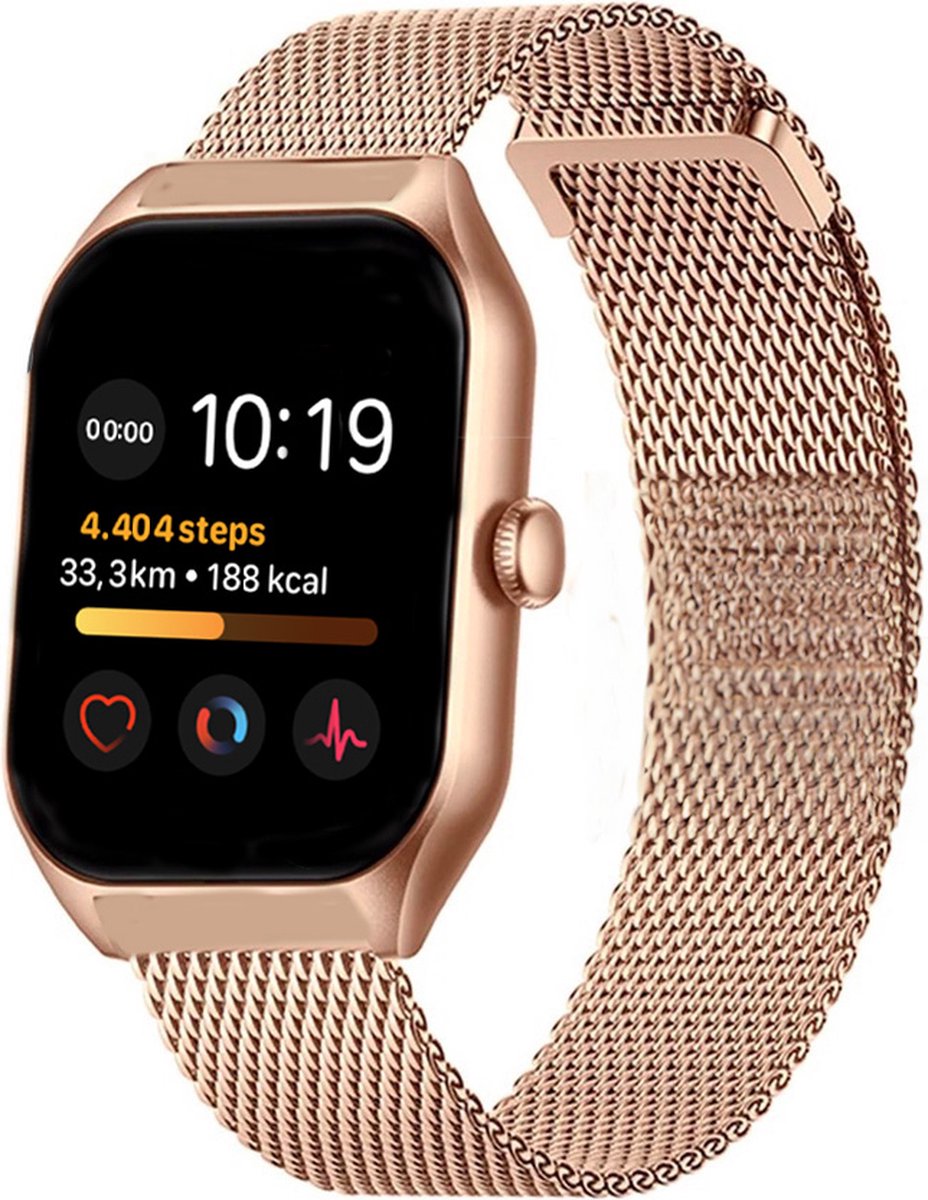 Royal Supplies C50 - Smartwatch- Smartwatch Dames & Heren - Screenprotector - Bellen- HD Touchscreen - Horloge - Stappenteller - Bloeddrukmeter - Saturatiemeter - IOS & Android - Rose goud staal