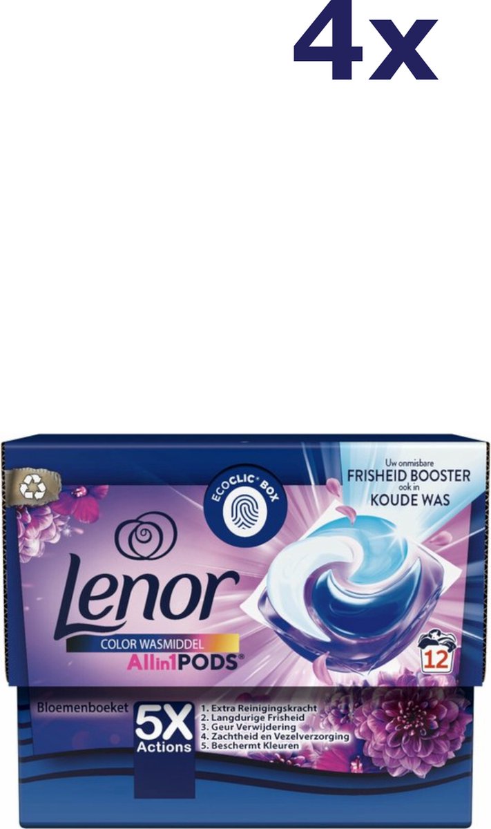 4x Lenor Wasmiddel All-in-1 Pods Amethist & Bloemen Boeket 12 stuks
