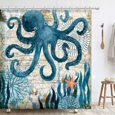 Douchegordijn 180 x 180 cm, anti-schimmel douchegordijnen met 12 douchegordijnringen, douchegordijn, ondoorzichtig, wasbaar, waterdicht, voor badkuip en douche (octopus)