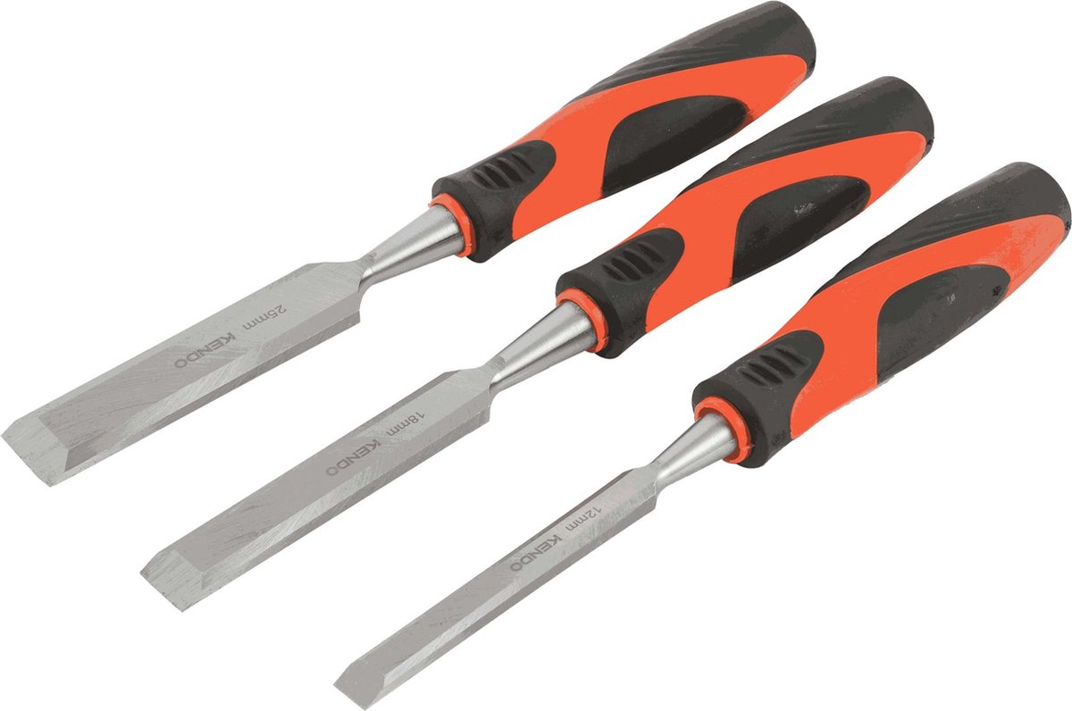 Kendo - Houtbeitel set 3 stuks - 12 - 18 - 25 mm - Met ergonomische handgreep