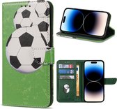 Geschikt Voor iPhone 15 Pro Hoesje - Solidenz Bookcase 15 Pro - Telefoonhoesje 15 Pro - 15 Pro Case Met Pasjeshouder - Cover Hoes - Met Kickstand - Draadloos Opladen - Voetbal