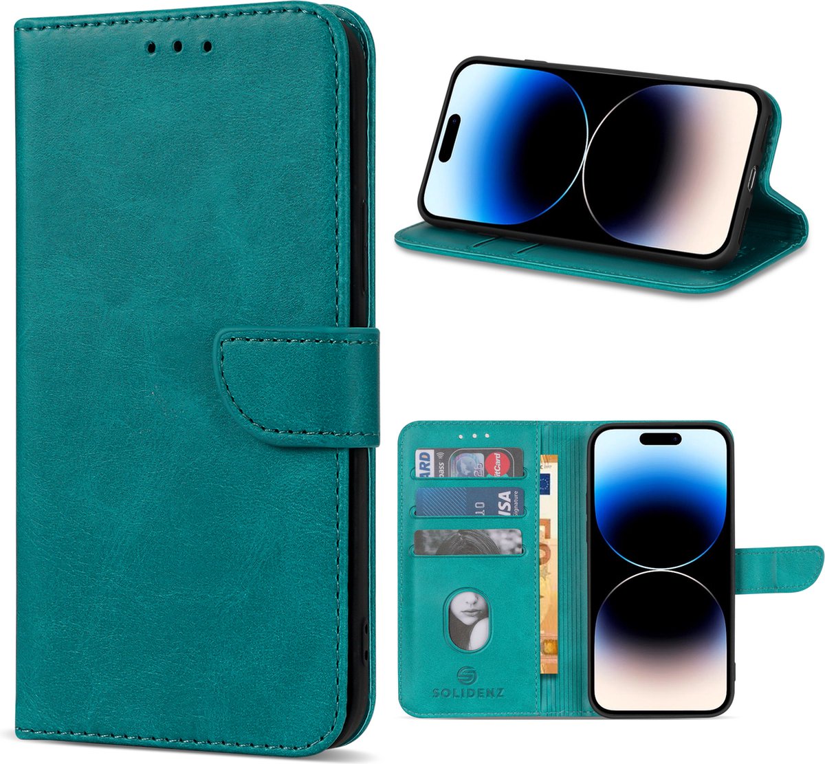 Geschikt Voor iPhone 15 Hoesje - Solidenz Bookcase - Telefoonhoesje - Case Met Pasjeshouder - Cover Hoes - Blauw