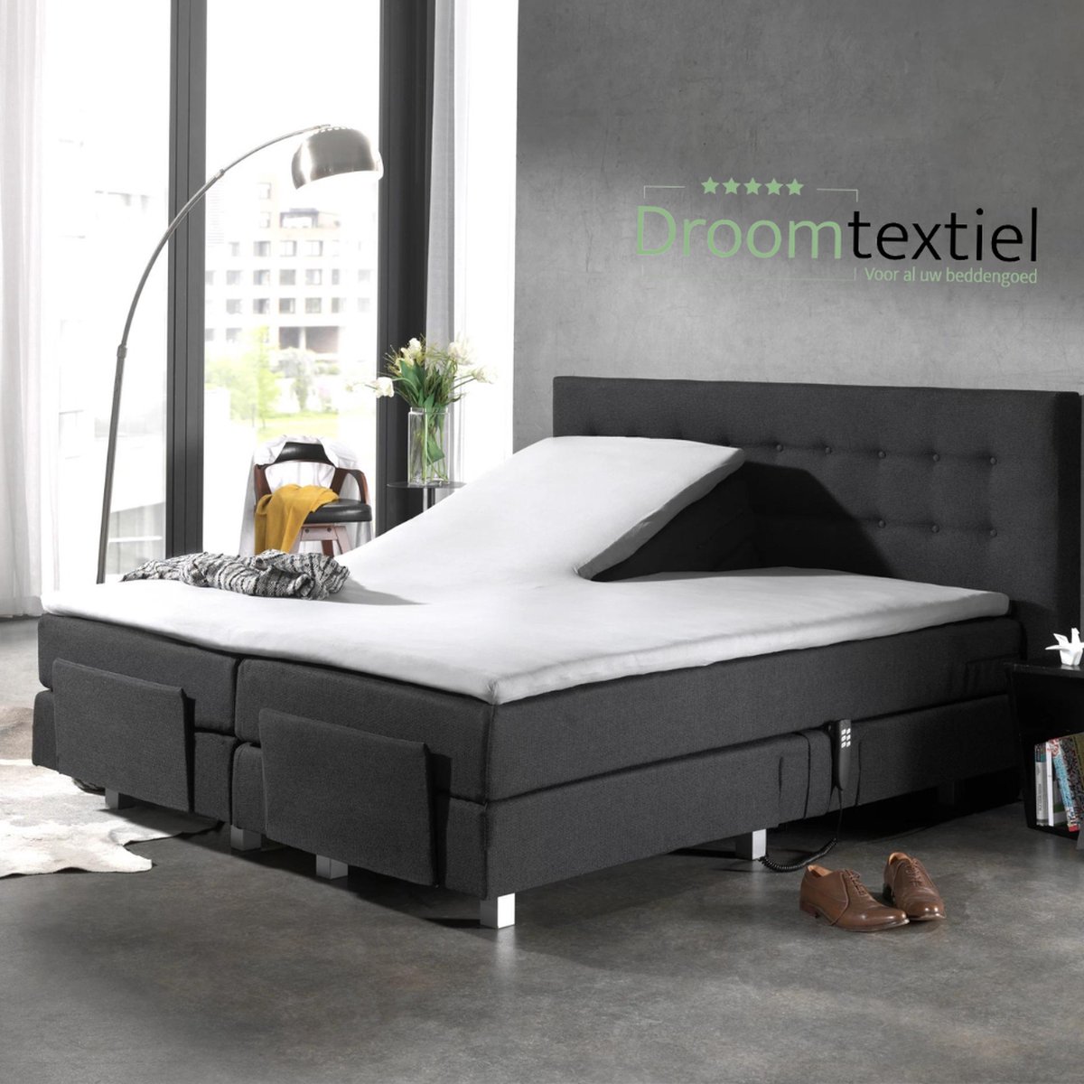 Droomtextiel Splittopper Hoeslaken Jersey Katoen Wit - 160x210cm - Single Split - Hoogwaardige Kwaliteit - 160 grm2