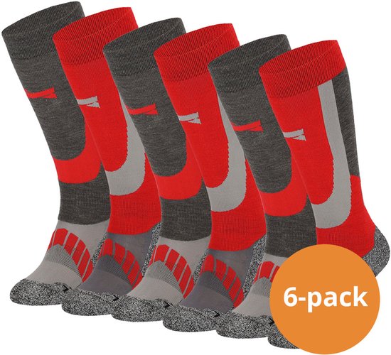 Xtreme Skisokken - 6 paar unisex skikousen kniehoogte - Multi Red - Maat 35/38