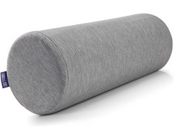 Comfortabele nekrol met overtrek van zacht bamboe, Oeko-Tex - traagschuim kussen rond, middelhard, stabiel - perfect als stevig nekkussen, reiskussen, knierol, rugkussen, bank, grijs