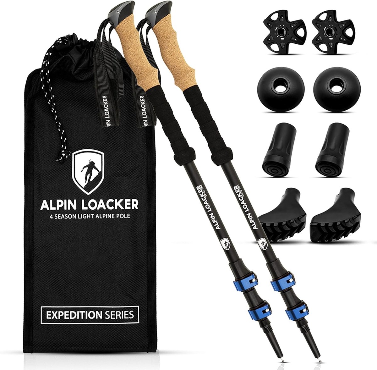 Telescopische wandelstokken, carbon en aluminium met kurkgreep, lichte Nordic Walking stokken voor dames en heren, voor skiën en wandelen, trekkingstokken, telescopisch voor bergsport