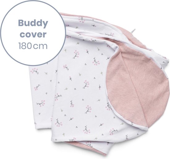 Doomoo Buddy Cover - Hoes voor Voedingskussen Buddy - Biologisch Katoen - 180 cm - Flower Pink