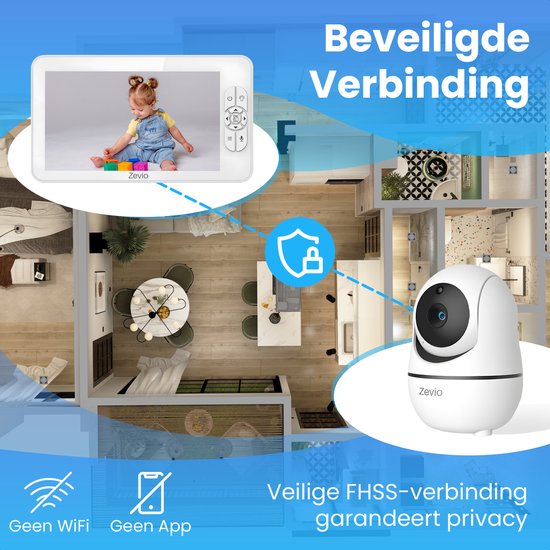 Zevio XL Elite Babyfoon met 2 Camera's en Groot 7 Inch HD Baby Monitor - met Slimme Functies - Uitbreidbaar - Baby Camera - Inclusief Flexibele Houders - Zevio