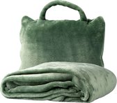 TESSA - Plaid to Go - Couverture et oreiller en un - 130x150 cm - Vert haie - idéal pour les déplacements - se plie dans un sac pratique