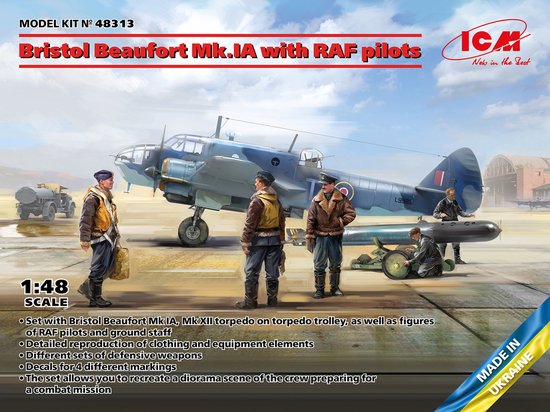ICM Modelbouwpakket Militaire voertuigen - 48313 Bristol Beaufort Mk.IA with RAF pilots Plastic - 1:48 - Modelbouw