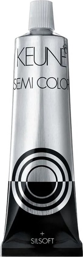 Tube Keune Semi Color argenté avec un motif graphique noir et blanc.