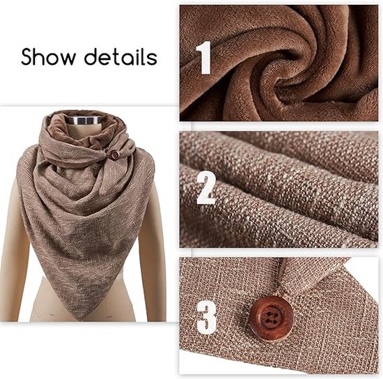 CMTOP Gebreide sjaal voor dames, grote driehoekige sjaal, wintersjaal met knopen, wollige zachte wol, cadeau herfstcadeau, middelgrijs, One size
