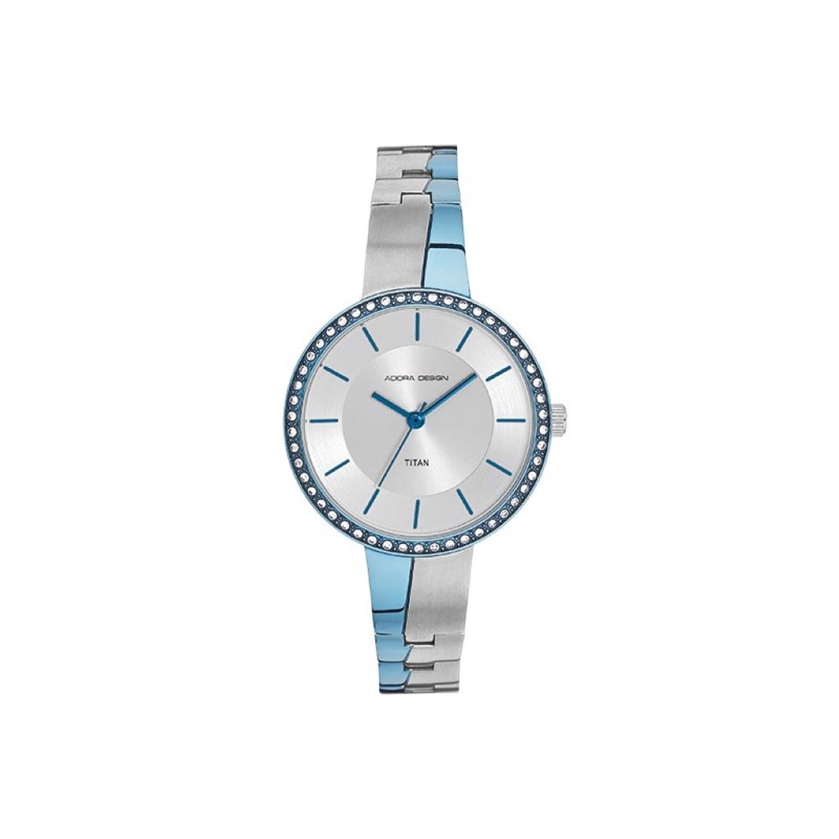 Adora Design dameshorloge Ø 32 mm titaniumblauw-zilverkleurig analoog quartz uurwerk