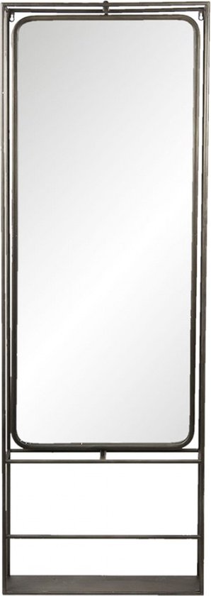 Spiegel Met Wandrek van Metaal - Rekje - Industriële Wandspiegel - Industrieel - Bruin - 180 cm