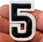 Cijfer Nummer Strijk Embleem Patches Zwart Wit Cijfer 5 / 3 cm / 5 cm