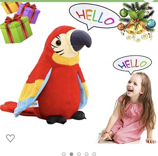 Pratende papegaai met opnamefunctie, pluche speelgoed, pratende papegaaien, interactief onderwijs voor kinderen, geschikt als feestcadeau voor jongens en meisjes (rood