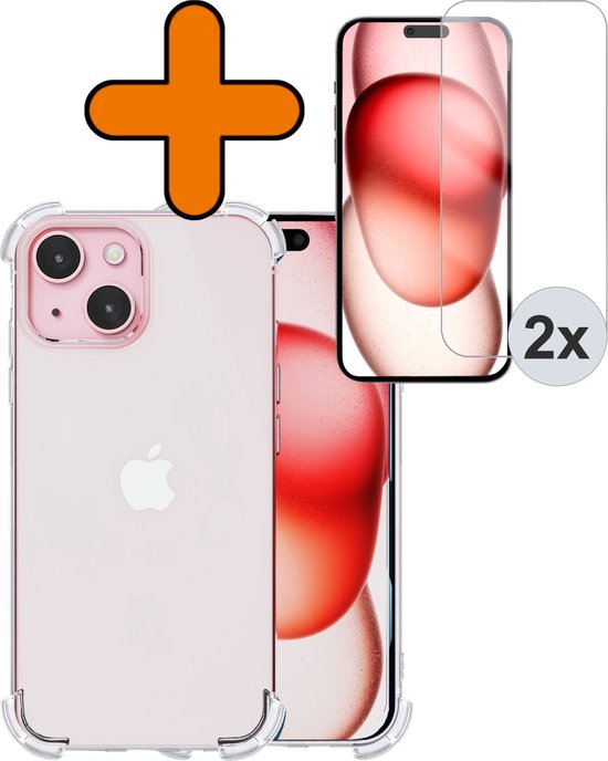 Hoesje Transparant - 2x screenprotector - beschermglas screen protector - Anti Shock hoes case - geschikt iPhone 15 Plus