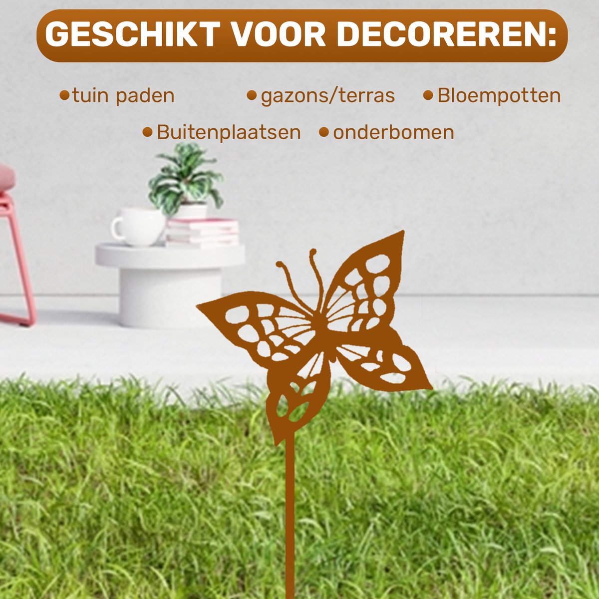 Tuindecoratie- Cortenstaal-Tuinsteker-Tuinbeeld-Tuindecoratie voor buiten-Vlinder-Vlinder decoratie -1.5 mm Dik- Metalen Tuindecoratie-1 stuk