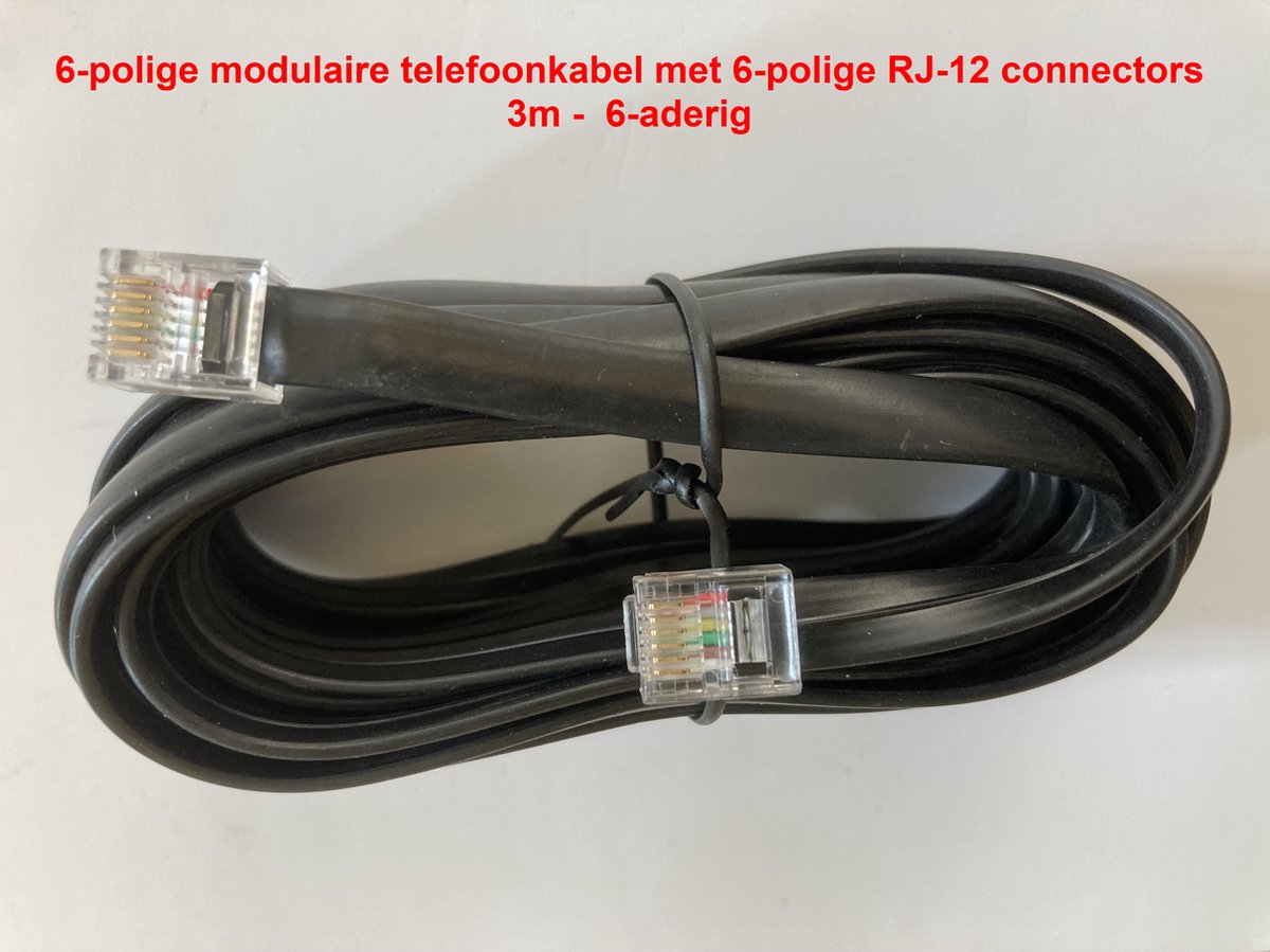 TELEFOONKABEL, 3m, soepel, met modulaire RJ12-connectors 6P6C, 6-aderig, zwart - 70083-6/6