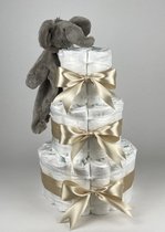 Chouette-Chouette | Luiertaart Neutraal | Kraamcadeau | Geboorte Jongen Meisje | Babyshower | Tuttle Olifant Elliot Beige