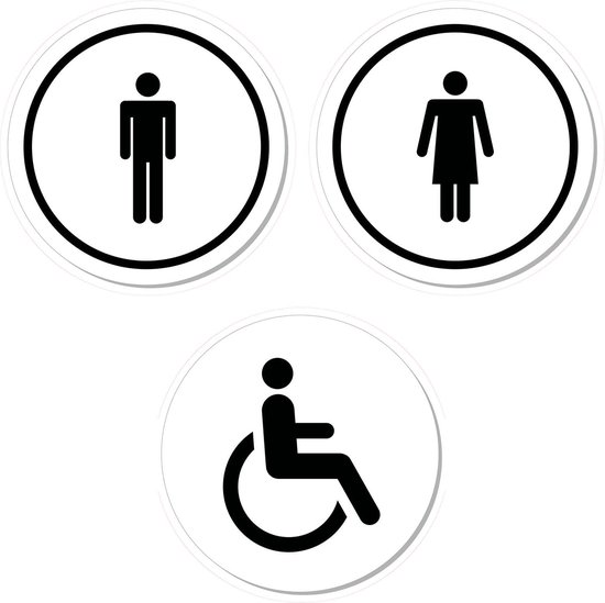 3x 15cm Rond H D I | Combinatie Heren Dames en Invalide Toilet ronde ...