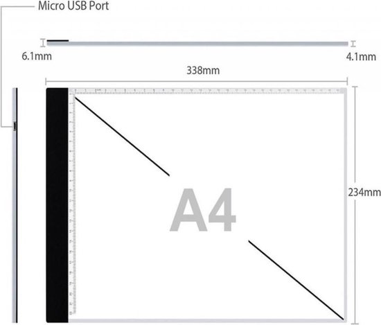 LED Lichtbord A4 formaat – Dimbaar met 3 Standen - Diamond Painting - Lightpad Inclusief Kabel - Merkloos