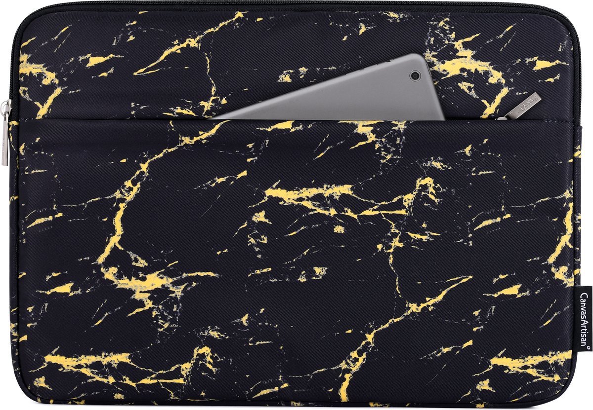 Laptophoes 13 Inch – Laptop Sleeve - Hoes Geschikt voor Macbook Air & Pro 13 inch - Geel Marmer