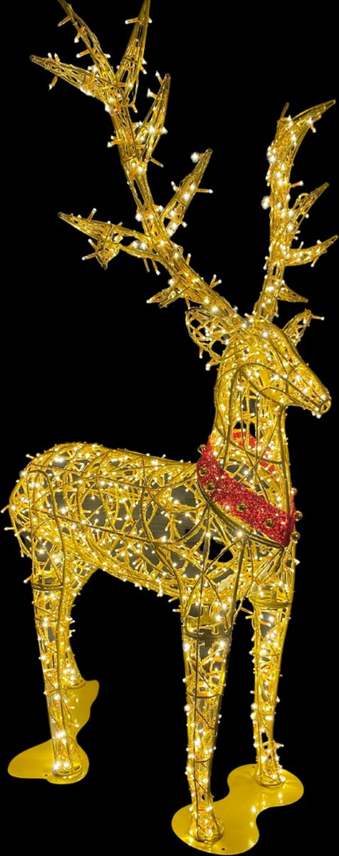 KJ Kunstkerstbomen - verlichte rendier hert kerstfiguur - Dasher - 1500 warme LED Lampjes - 5 meter snoer - 200cm hoog