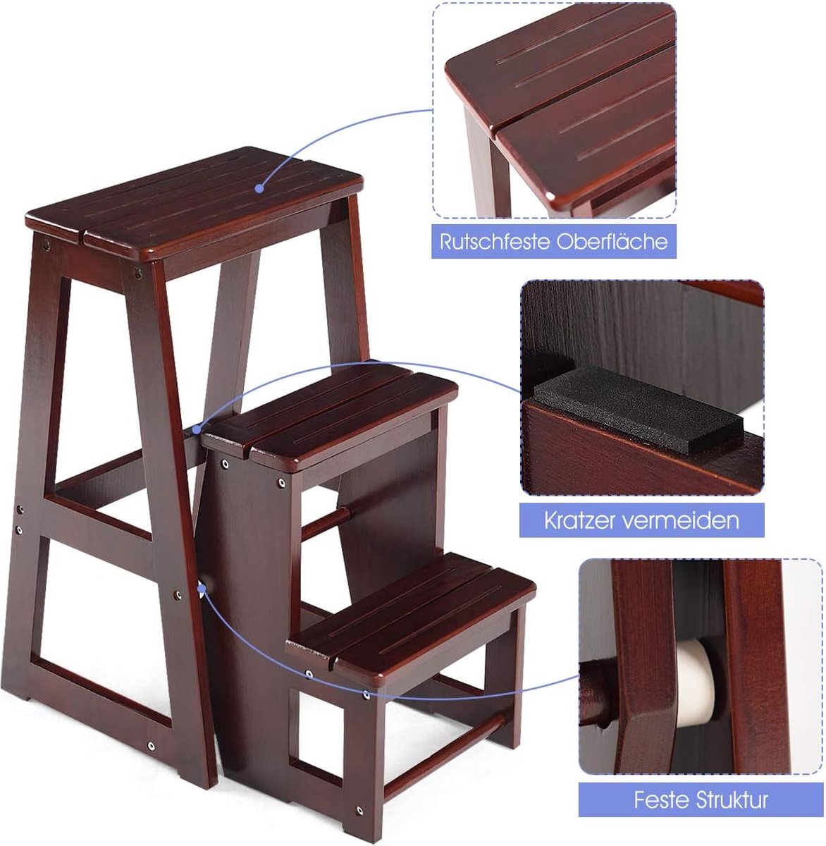 COSTWAY Opstapkruk, 3 treden, ladderstoel, opstapstoel, inklapbaar COSTWAY Opstapkruk, 3 treden, ladderstoel, opstapstoel, inklapbaar