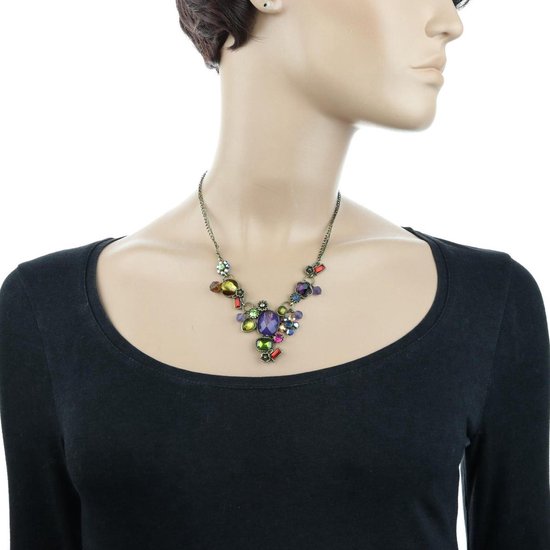 Collier Behave couleur or avec pierres multicolores 39 cm