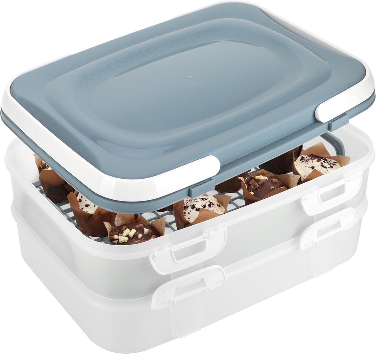 Party Container Taart Transportbox Taarthouder Cupcake Levensmiddelen Muffin Xl Met 2 Etages En Inklapbare Handgrepen Kleur Grijs 1734165936
