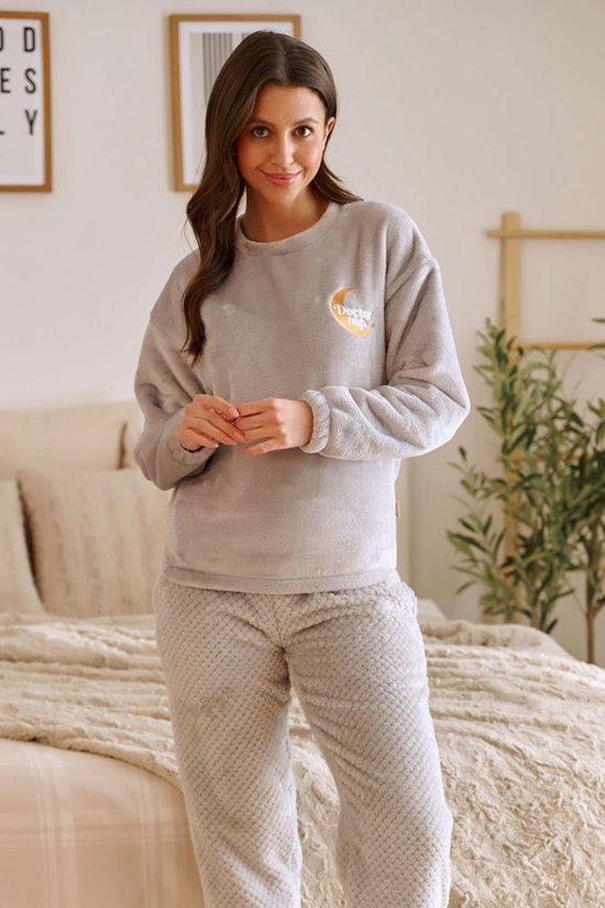 Doctor Nap Warme Winter Pyjama Dames Fleece | Lange Mouw Lange Broek | Moon Light Grey PM.5209 L