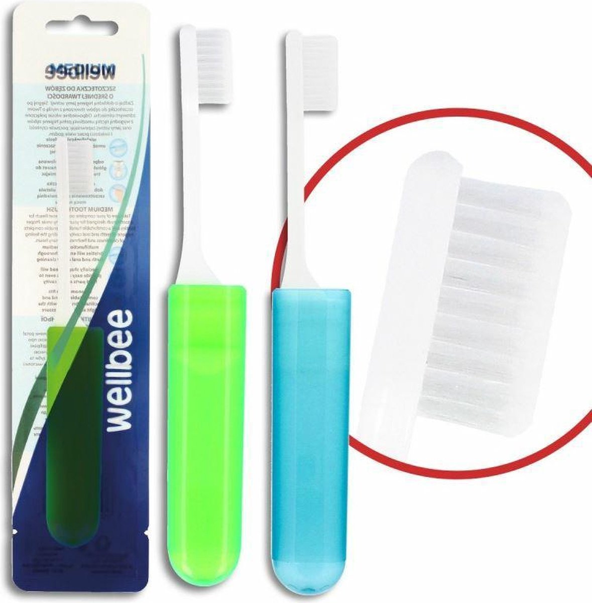 Wellbee Reistandenborstel Medium - 2 stuks - Opvouwbare Tandenborstel