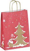 25 x Kerst draagtassen van kraftpapier gedraaide handvaten " Kerst Magie 26x12x32cm / papieren Kersttassen /Kersttasjes / Kerst verpakking