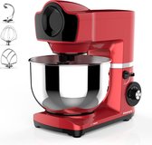 Keukenmachine - 1500 Watt - RVS Mengkom (6 L) – Keukenrobot – Mixer - 6 Snelheden - Met Garde, Deeghaak en Menghaak - Antislip - Rood