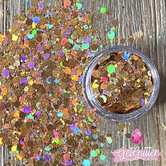 GetGlitterBaby® - Biologische / Biologisch afbreekbare Chunky Festival Glitters voor Lichaam en Gezicht Jewels / Gouden Glitter Biodegradable Face Body Glittergel - Goud / Gold