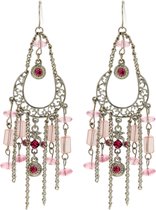 Boucles d'oreilles Behave argentées avec pierres et perles roses