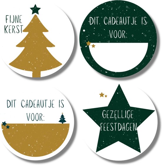 Foto: Kerst etiketten 12 cadeaustickers naam op cadeau schrijven extra groot 5 cm naamstickers goud groen sluitzegels