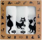 Winkler - Set de 3 torchons Dubout - Wit avec chats brodés - 40 x 60 - idée cadeau - amoureux des chats