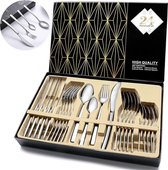 Cutlery Set for 6 People Stainless Steel Knife Fork Spoon Cutlery Set Highly Polished Dishwasher Safe Gift Box Set for Daily Use at Home, Banquet, Wedding