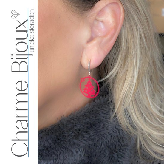 Klem oorbellen- kerstboom- rood-geen gaatje- Charme Bijoux