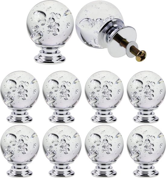Transparente Kristallglas-Knäufe mit Luftblasen, für Schubladen und Schränke, weiß, Beige