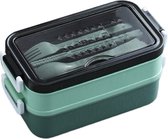 2-delig Bento Lunchbox Lunchtrommel met Bestek en Soepkom | Luchtdicht Lekvrij | Magnetron- en Vaatwasserbestendig L*B*H 21.5*11*15 CM 1100ML - GROEN MS-33